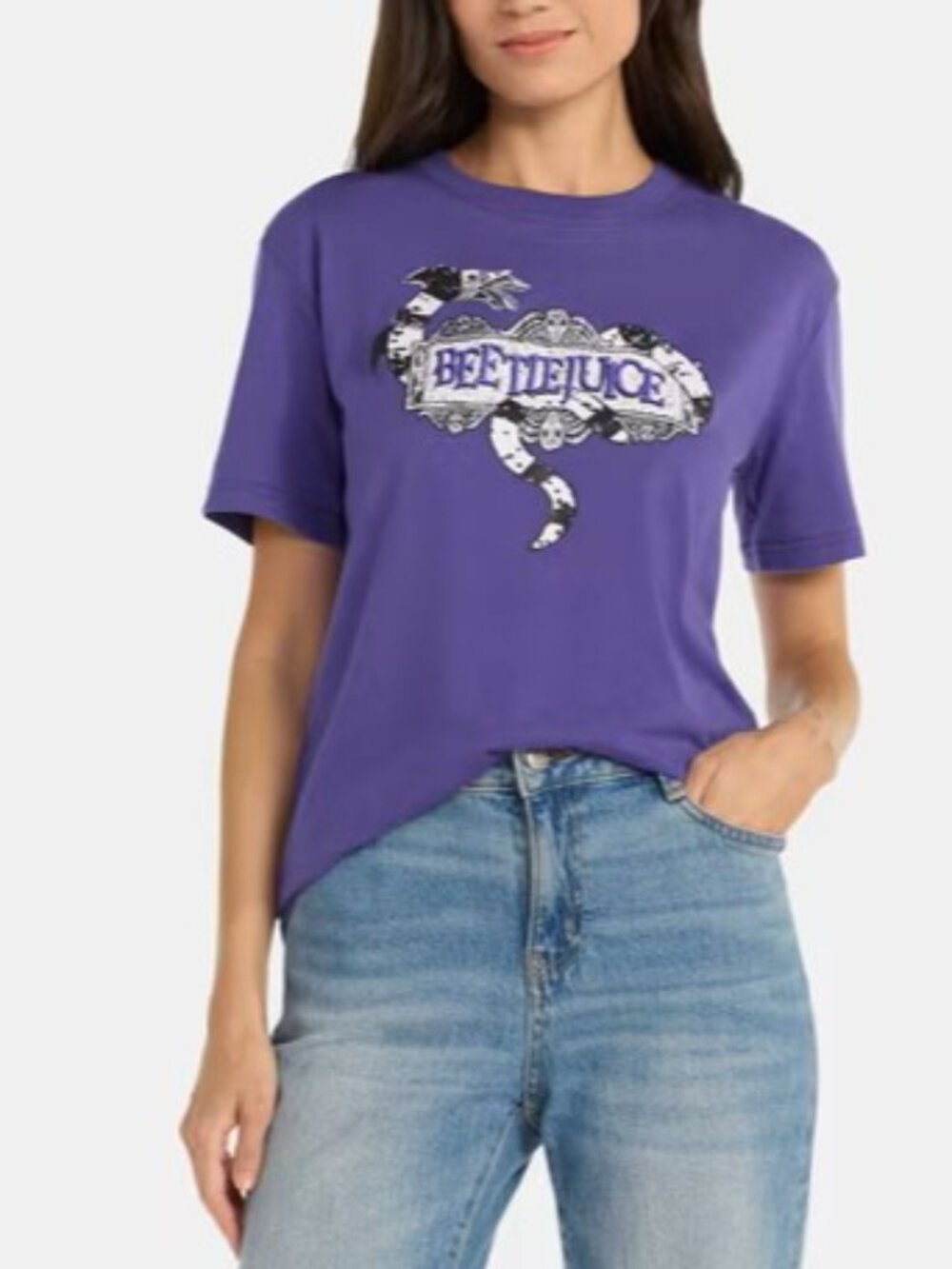 Beetlejuice Women Halloween Cosplay Purple Short Sleeve T Shirt Ghost W/the Most